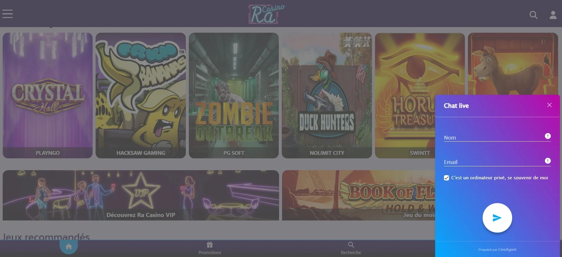 Chat en direct de RA Casino